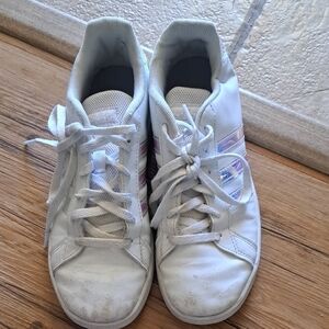 Adidas White Sneakers with Holographic Accents